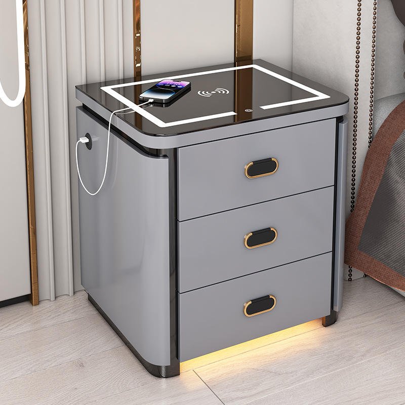 Rexfair Nova Smart Bedside Table with wireless charging, fingerprint lock, fireproof safe box, LED light and 3 drawers